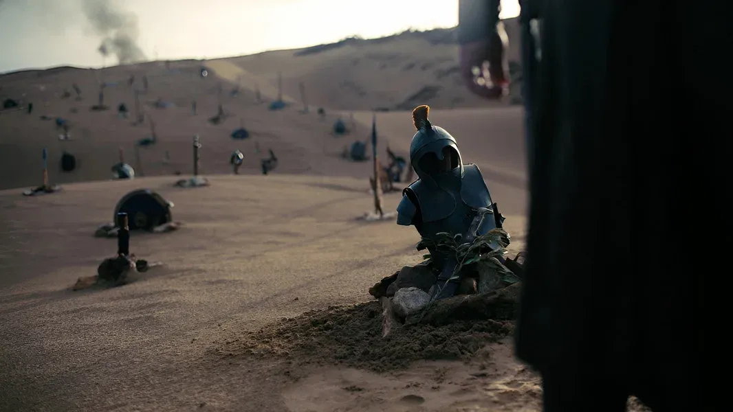 Christopher Nolan on set of The Odyssey with Matt Damon